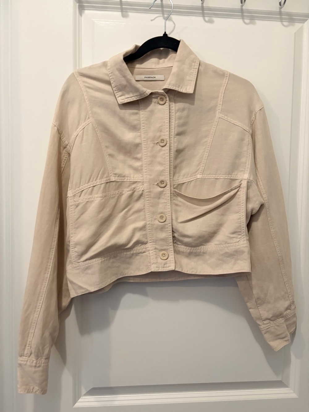 Pharaoh LINEN Cropped Beige Utility Jacket - 0 - Made in USA